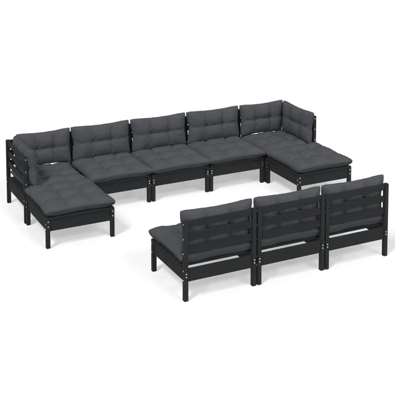 vidaXL 10 Piece Garden Lounge Set with Cushions Black Pinewood