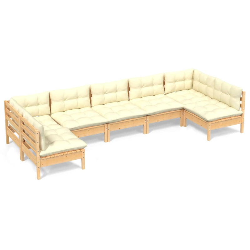 vidaXL 7 Piece Garden Lounge Set with Cream Cushions Solid Pinewood