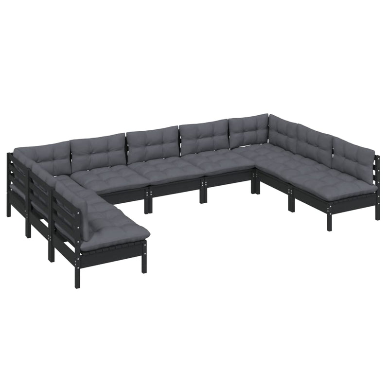 vidaXL 9 Piece Garden Lounge Set with Cushions Black Solid Pinewood