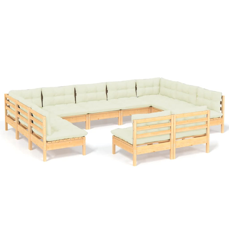 vidaXL 11 Piece Garden Lounge Set with Cream Cushions Solid Pinewood