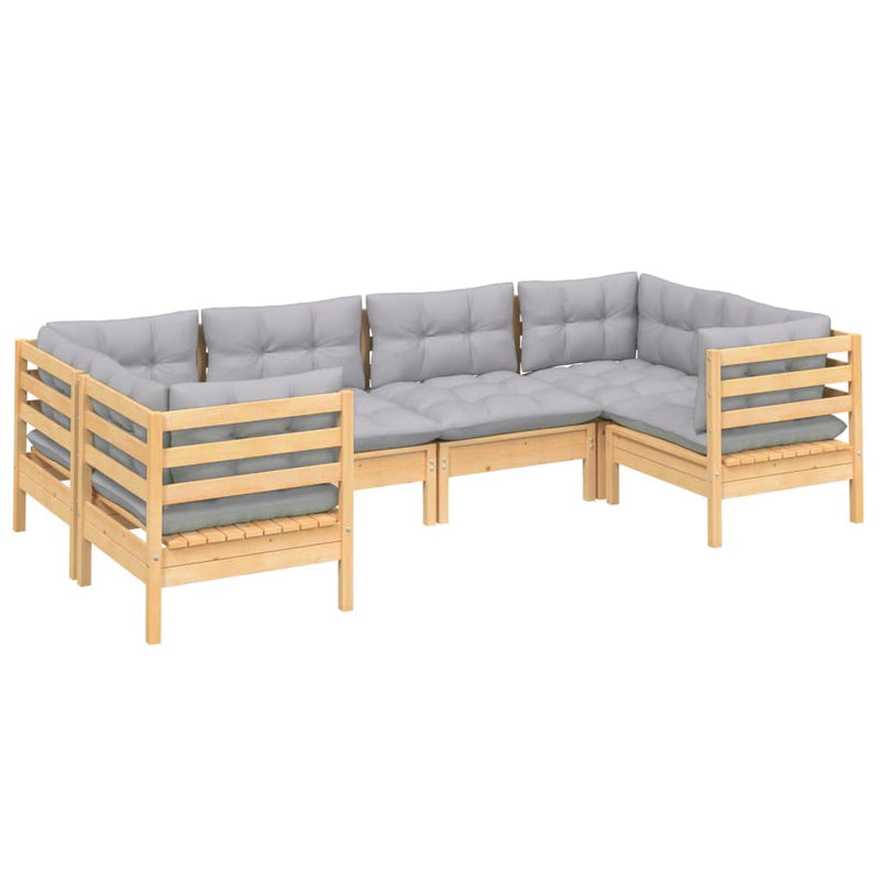 vidaXL 6 Piece Garden Lounge Set with Grey Cushions Pinewood