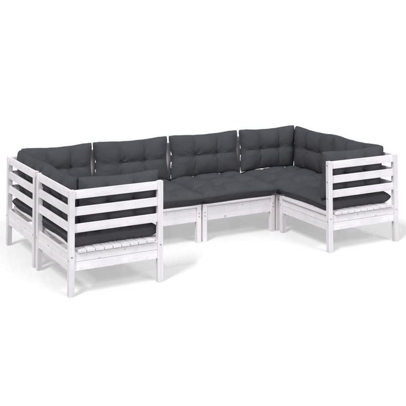 vidaXL 6 Piece Garden Lounge Set with Cushions White Pinewood
