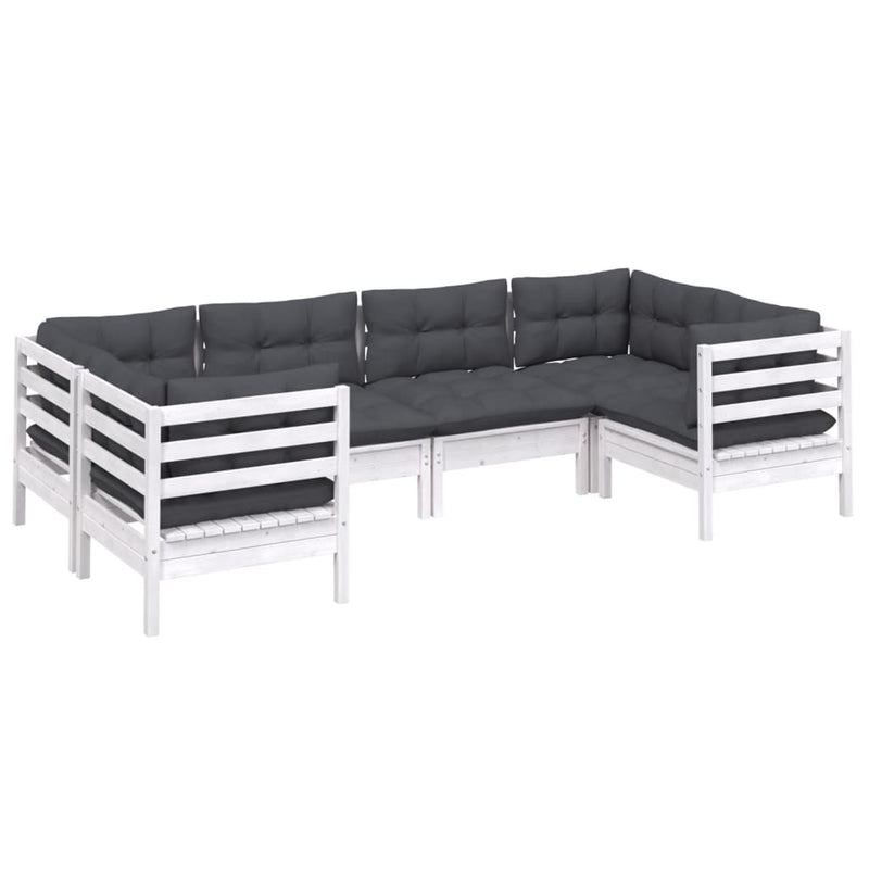 vidaXL 6 Piece Garden Lounge Set with Cushions White Pinewood