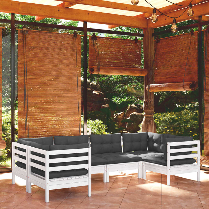 vidaXL 6 Piece Garden Lounge Set with Cushions White Pinewood
