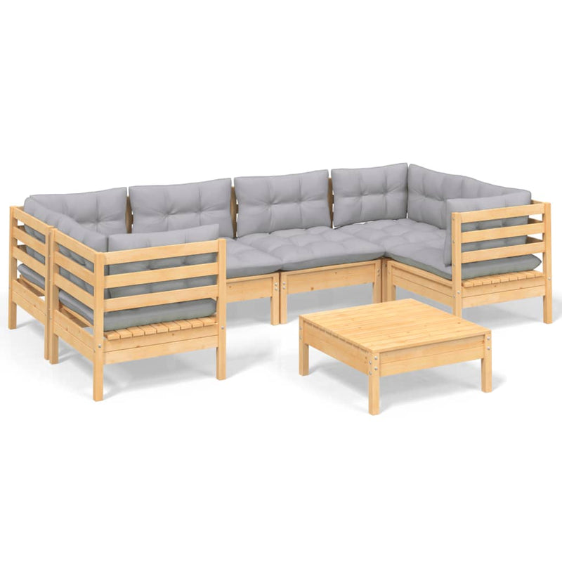 vidaXL 7 Piece Garden Lounge Set with Grey Cushions Pinewood