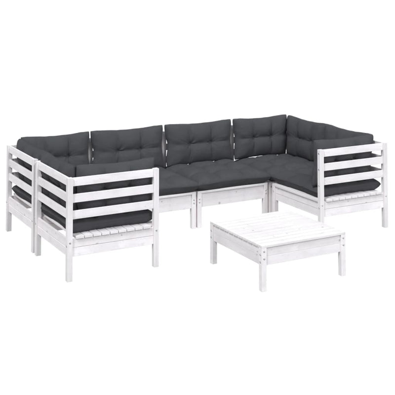 vidaXL 7 Piece Garden Lounge Set with Cushions White Pinewood