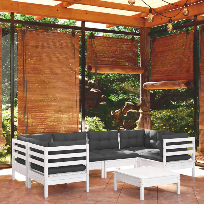 vidaXL 7 Piece Garden Lounge Set with Cushions White Pinewood