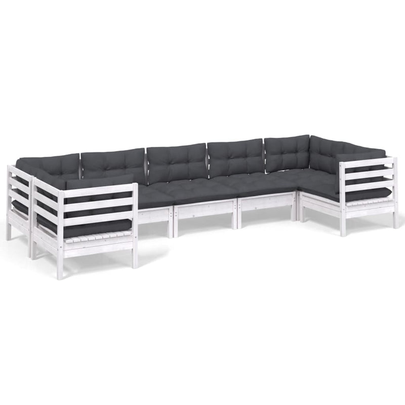 vidaXL 7 Piece Garden Lounge Set with Cushions White Pinewood