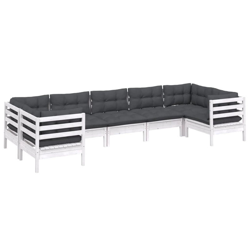vidaXL 7 Piece Garden Lounge Set with Cushions White Pinewood