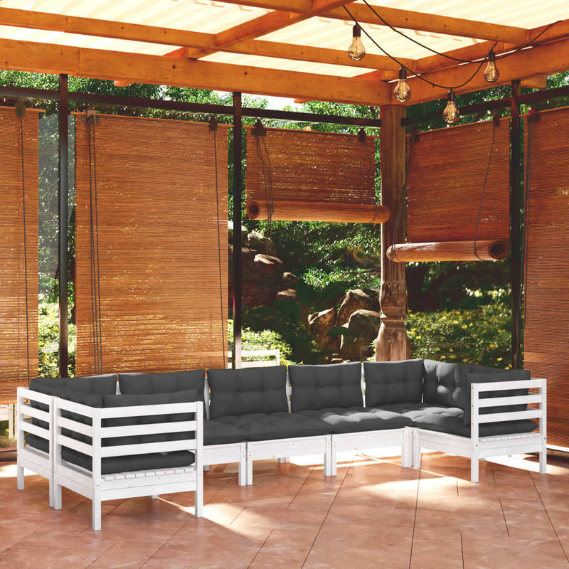 vidaXL 7 Piece Garden Lounge Set with Cushions White Pinewood