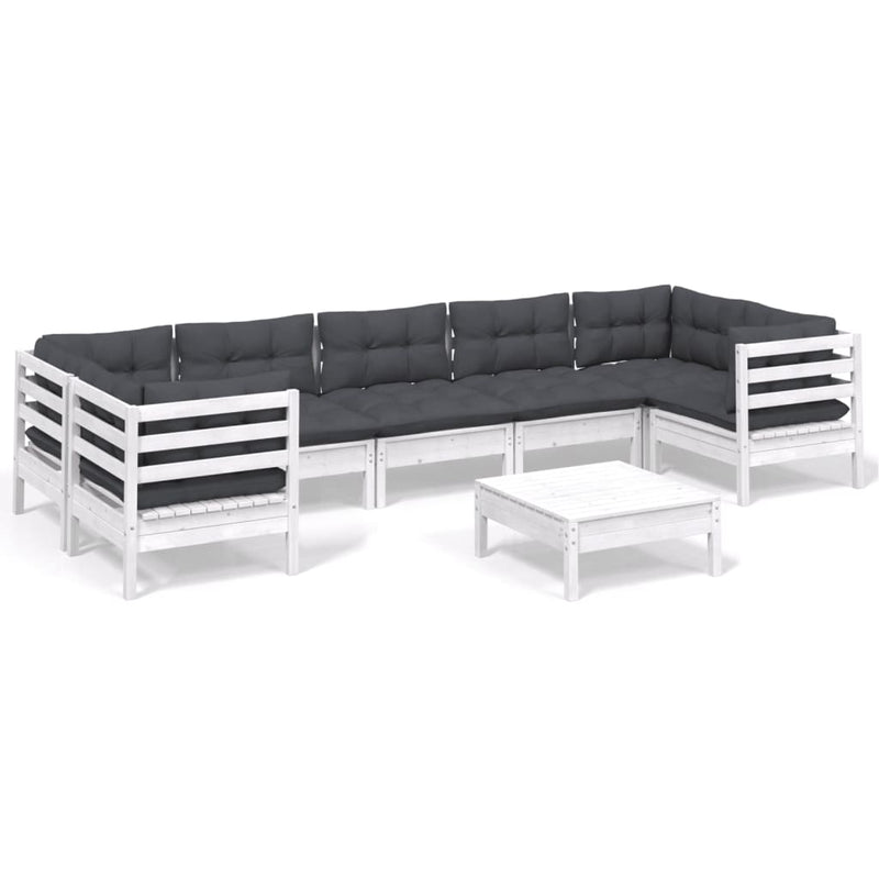 vidaXL 8 Piece Garden Lounge Set with Cushions White Pinewood