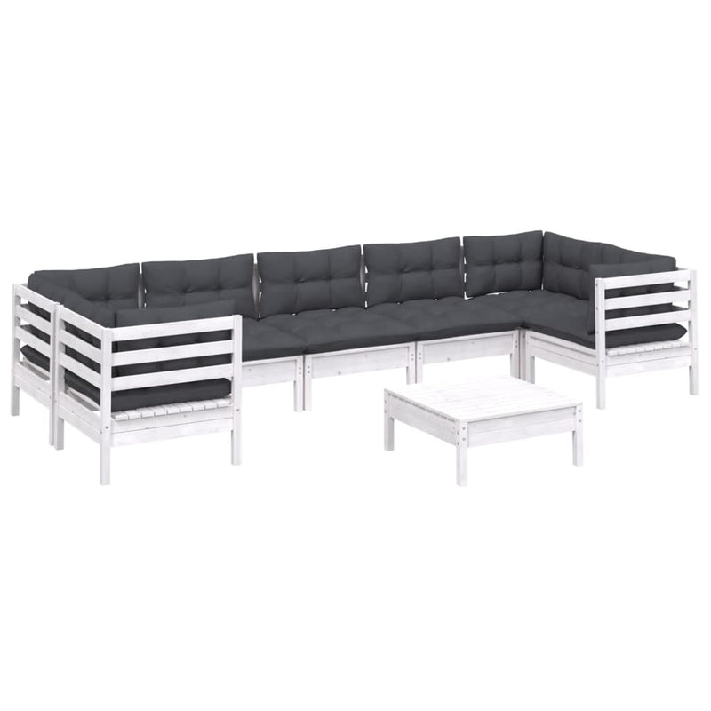 vidaXL 8 Piece Garden Lounge Set with Cushions White Pinewood