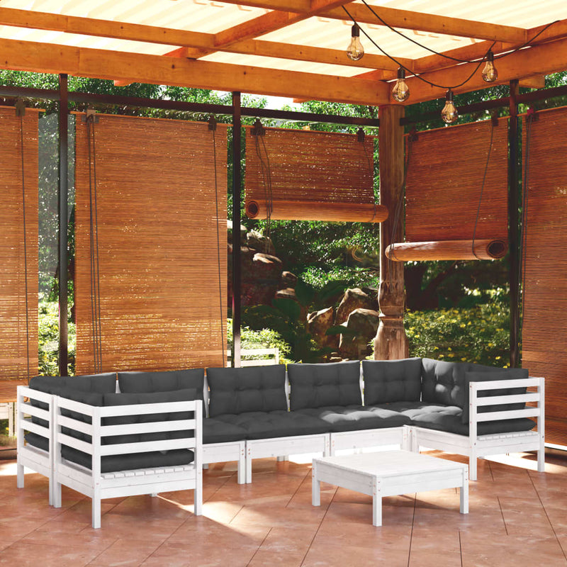 vidaXL 8 Piece Garden Lounge Set with Cushions White Pinewood