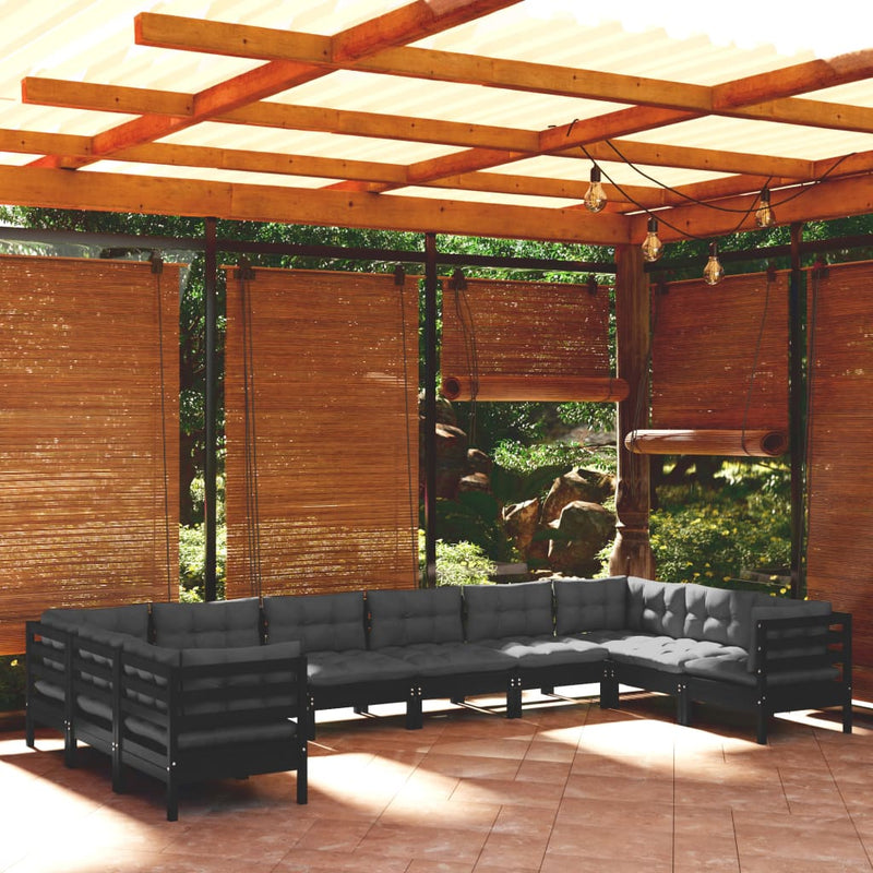 vidaXL 10 Piece Garden Lounge Set with Cushions Black Pinewood