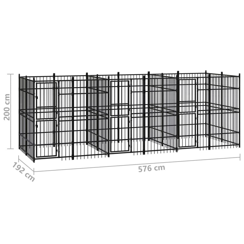 vidaXL Outdoor Dog Kennel Steel 11.06 m²