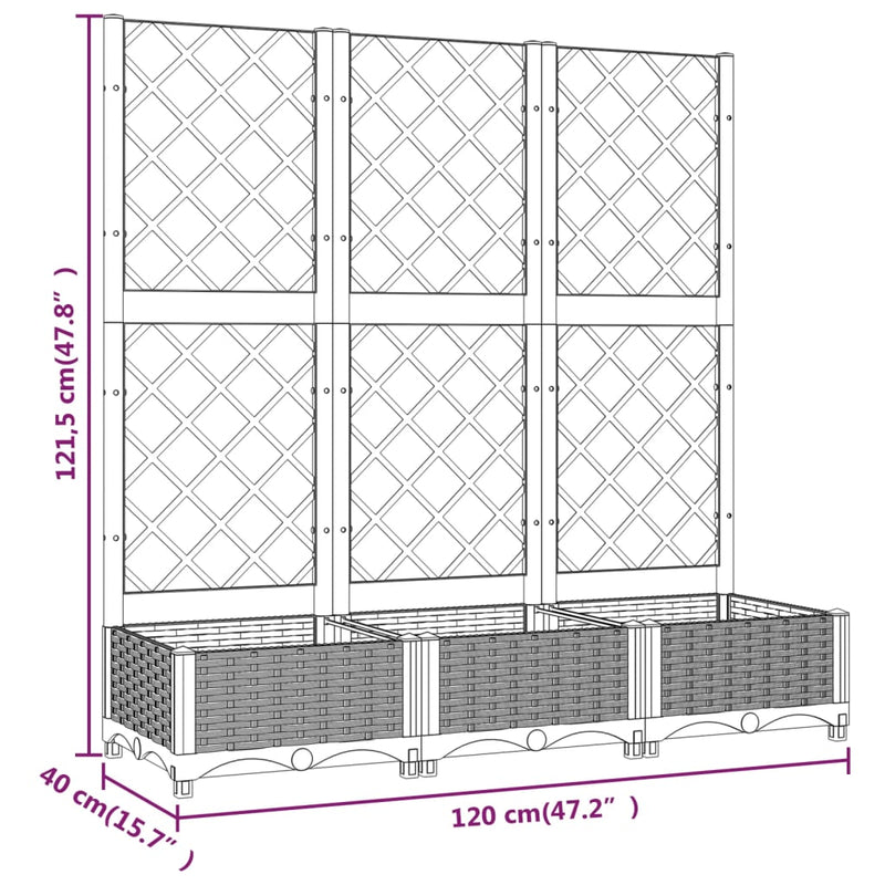 vidaXL Garden Planter with Trellis Blue Grey 120x40x121.5 cm PP