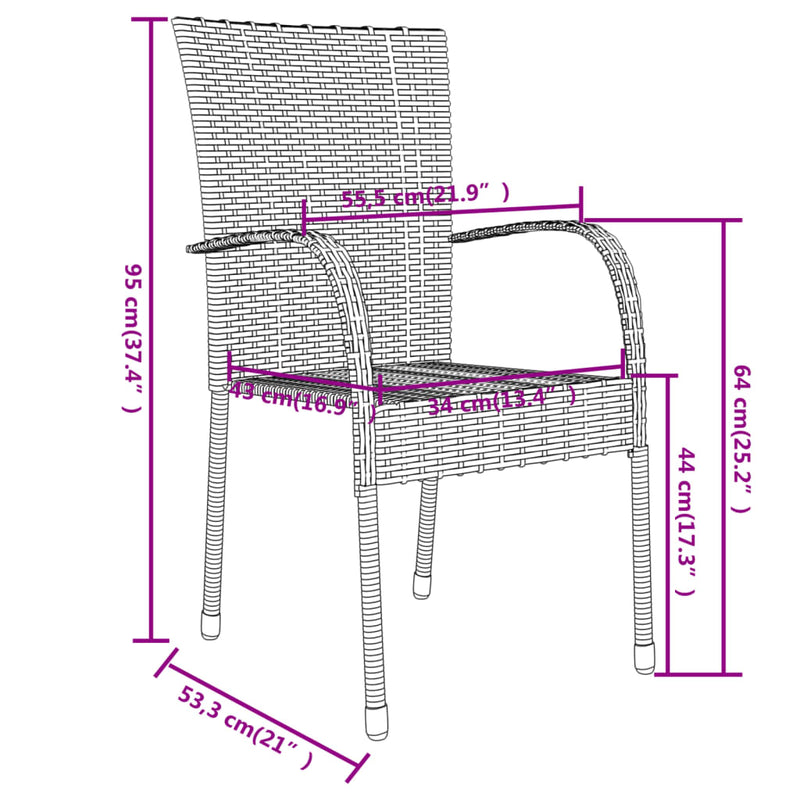 vidaXL 3 Piece Garden Dining Set Poly Rattan Brown