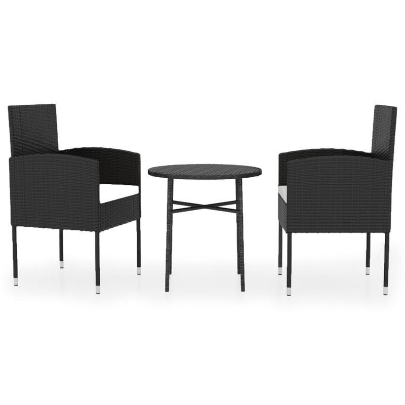 vidaXL 3 Piece Garden Dining Set Poly Rattan Black