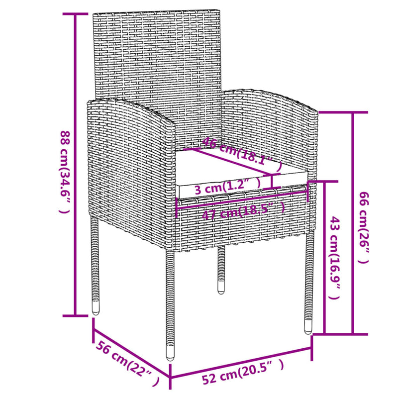 vidaXL 3 Piece Garden Dining Set Poly Rattan Anthracite