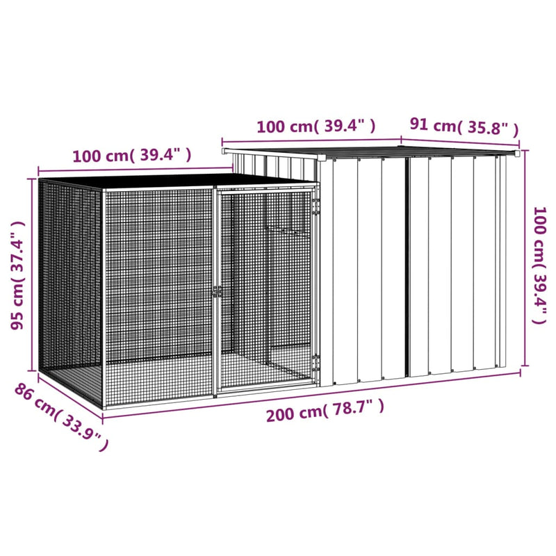 vidaXL Chicken Cage Grey 200x91x100 cm Galvanised Steel