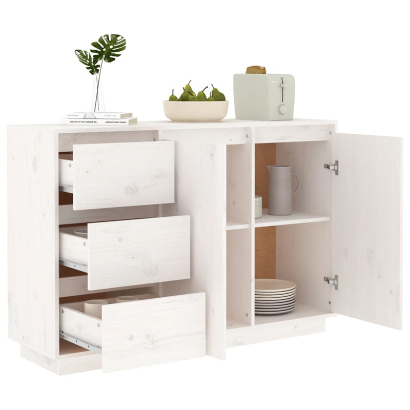 Sideboard White 111x34x75 cm Solid Wood Pine