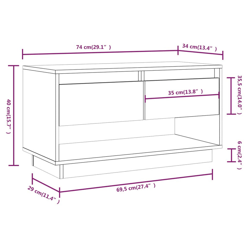 vidaXL TV Cabinet 74x34x40 cm Solid Wood Pine