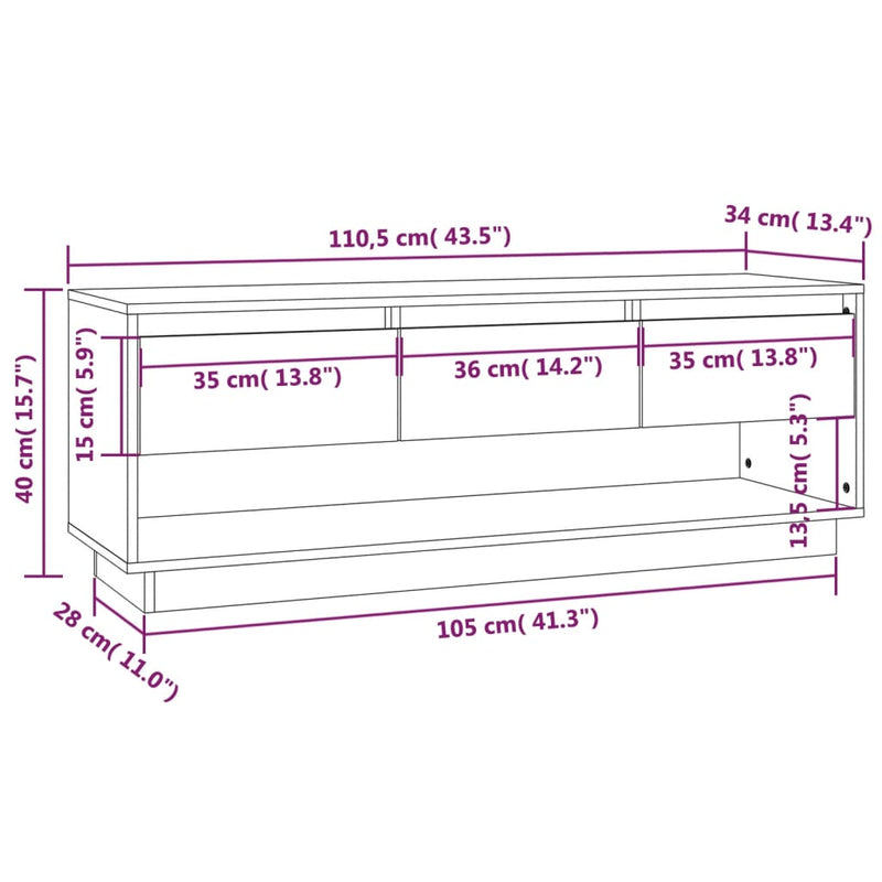 vidaXL TV Cabinet 110.5x34x40 cm Solid Wood Pine