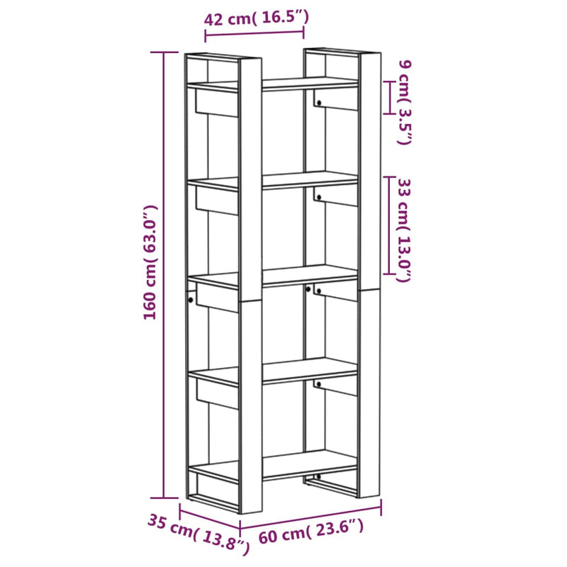 vidaXL Book Cabinet/Room Divider 60x35x160 cm Solid Wood