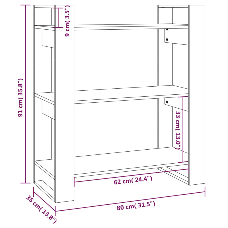 vidaXL Book Cabinet/Room Divider 80x35x91 cm Solid Wood Pine