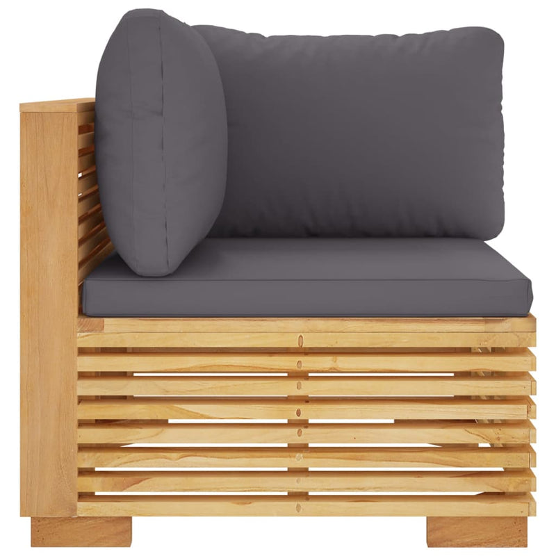 vidaXL Garden Corner Sofa with Dark Grey Cushions Solid Wood Teak