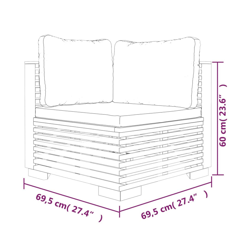 vidaXL Garden Corner Sofa with Dark Grey Cushions Solid Wood Teak