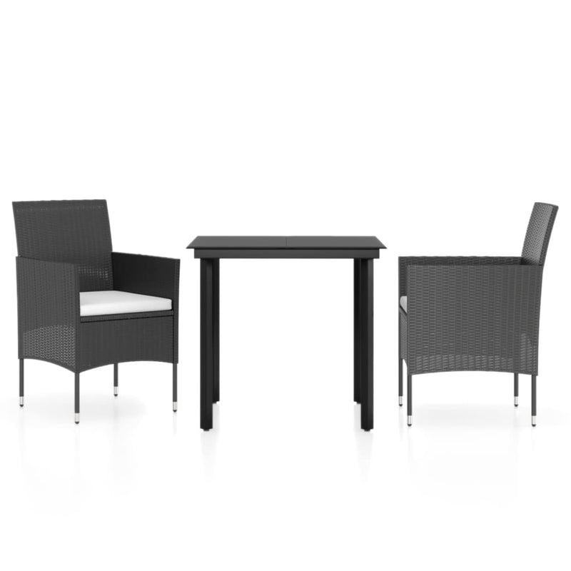 vidaXL 3 Piece Garden Dining Set with Cushions Black
