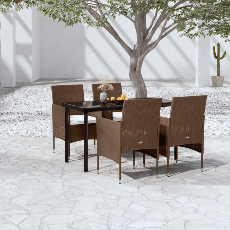 vidaXL 5 Piece Garden Dining Set with Cushions Brown and Black