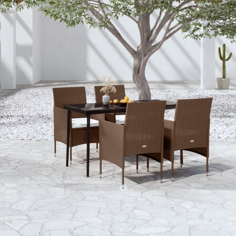 vidaXL 5 Piece Garden Dining Set with Cushions Brown and Black