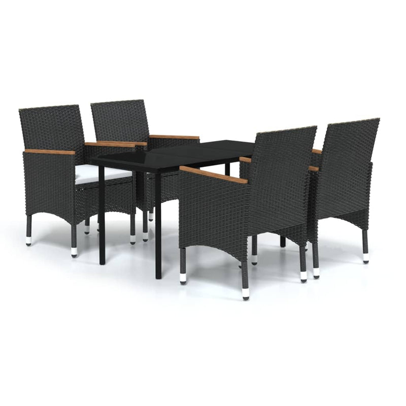 vidaXL 5 Piece Outdoor Dining Set with Cushions Black
