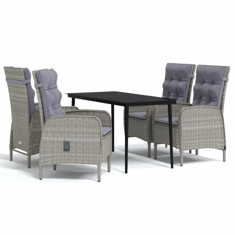 vidaXL 5 Piece Outdoor Dining Set with Cushions Grey and Black