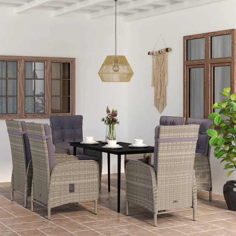 vidaXL 7 Piece Outdoor Dining Set with Cushions Grey and Black
