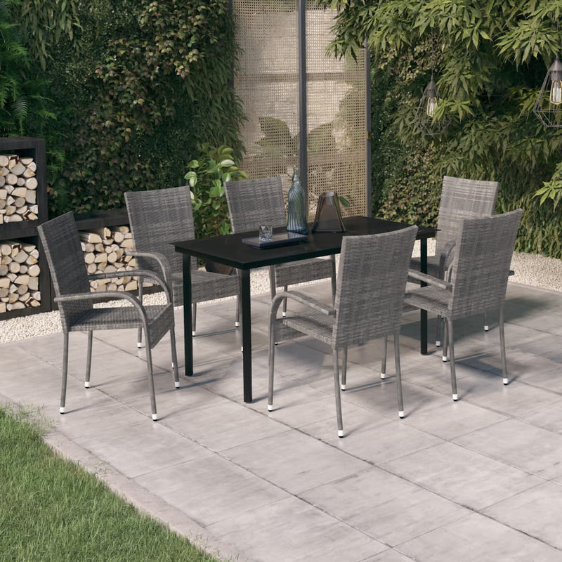 vidaXL 7 Piece Garden Dining Set Grey and Black
