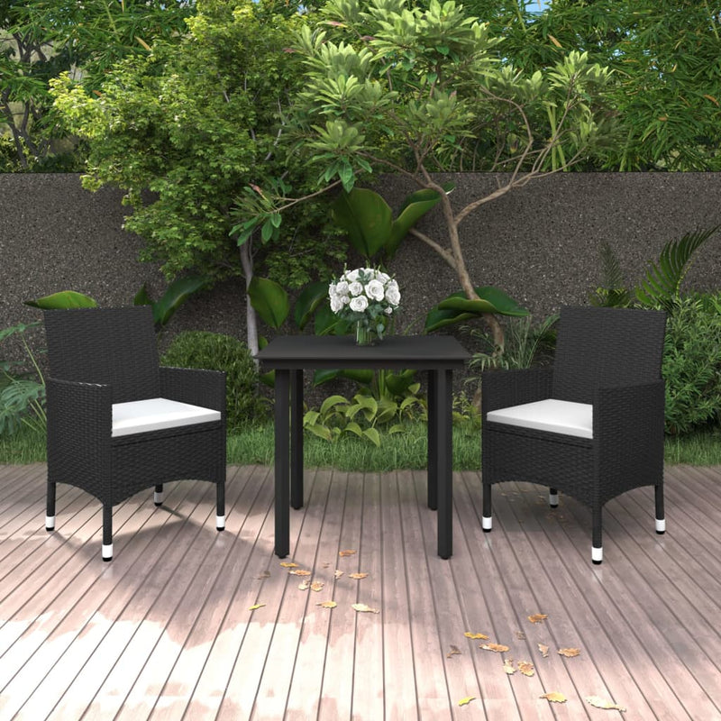 vidaXL 3 Piece Garden Dining Set Poly Rattan and Glass