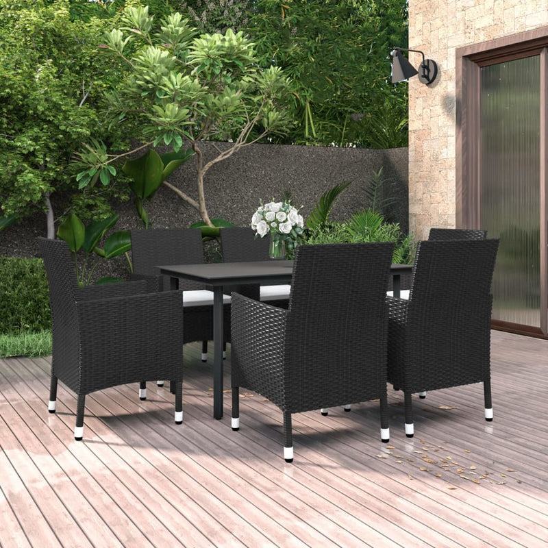 vidaXL 7 Piece Garden Dining Set Poly Rattan and Glass