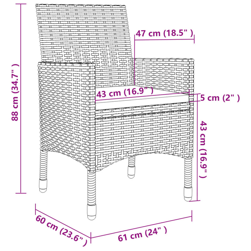 3 Piece Garden Dining Set Poly Rattan and Glass