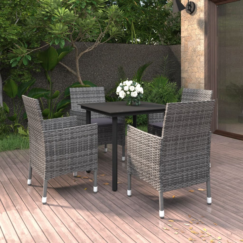 vidaXL 5 Piece Garden Dining Set Poly Rattan and Glass