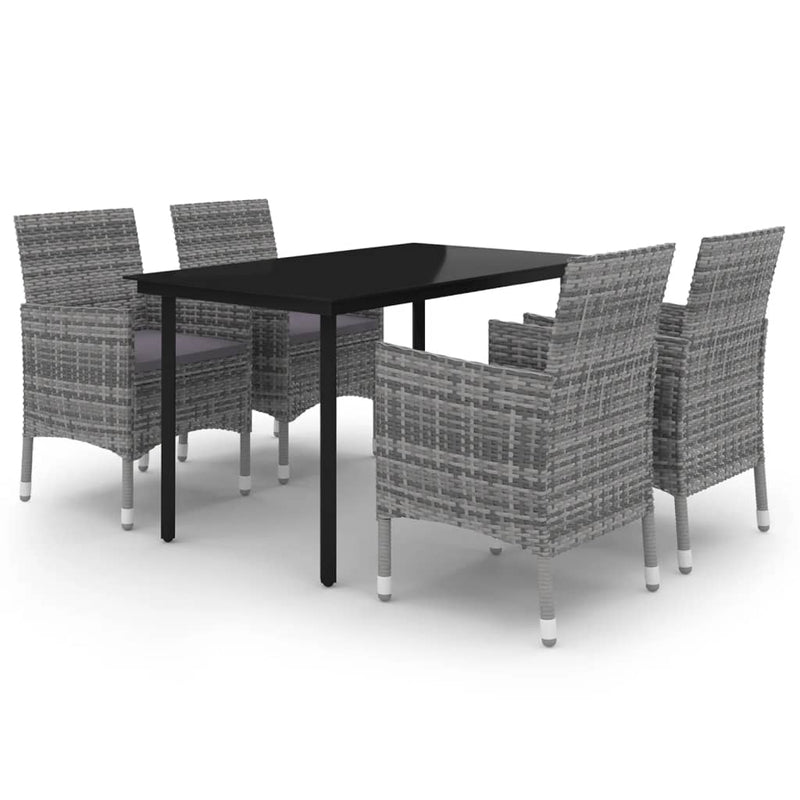 vidaXL 5 Piece Garden Dining Set Poly Rattan and Glass