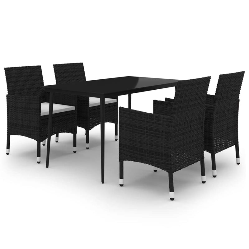 vidaXL 5 Piece Garden Dining Set with Cushions Poly Rattan and Glass