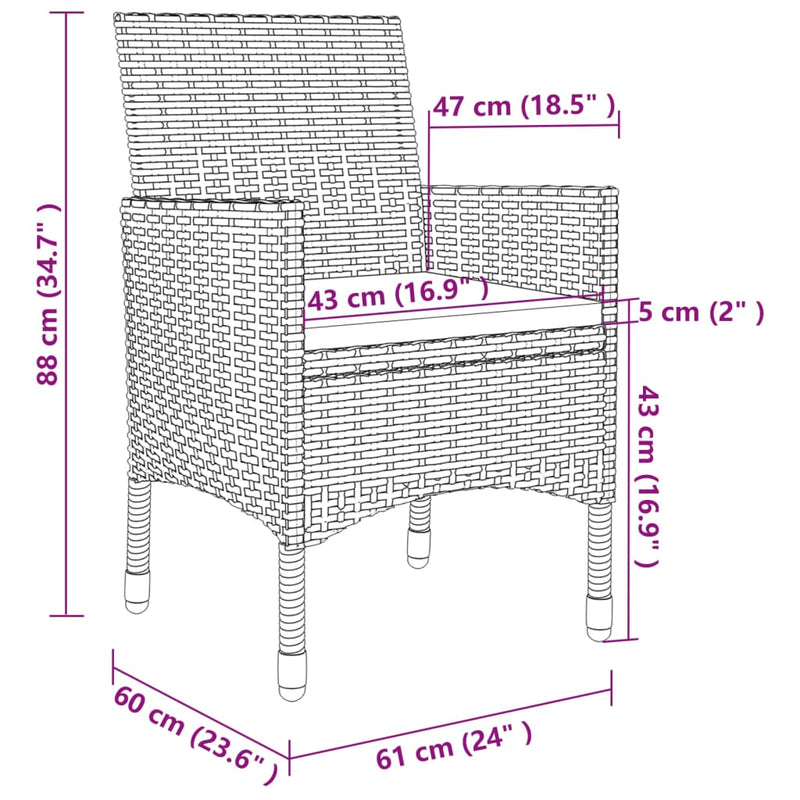 vidaXL 5 Piece Garden Dining Set with Cushions Poly Rattan and Glass