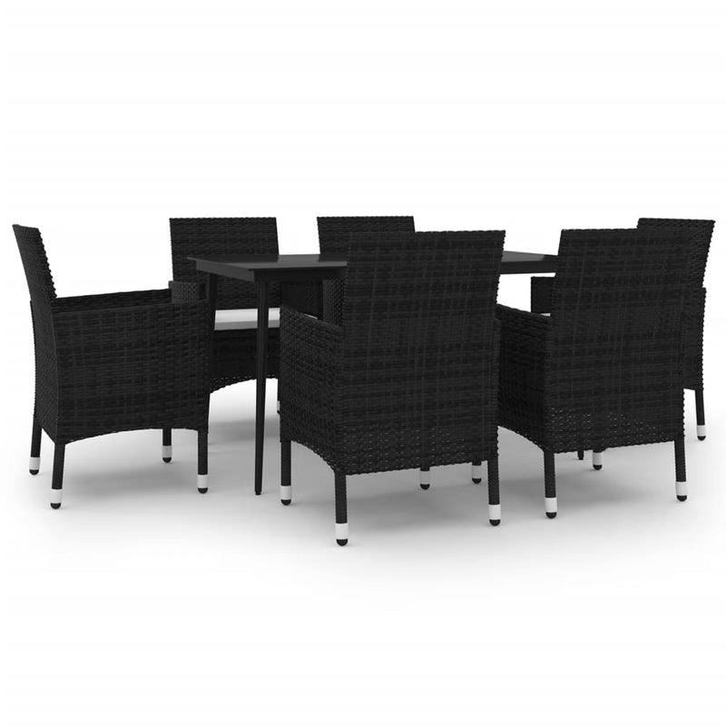 vidaXL 7 Piece Garden Dining Set with Cushions Poly Rattan and Glass
