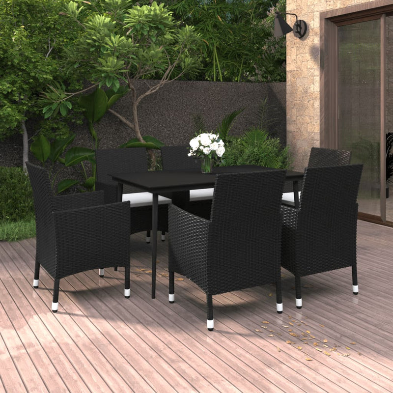 vidaXL 7 Piece Garden Dining Set with Cushions Poly Rattan and Glass