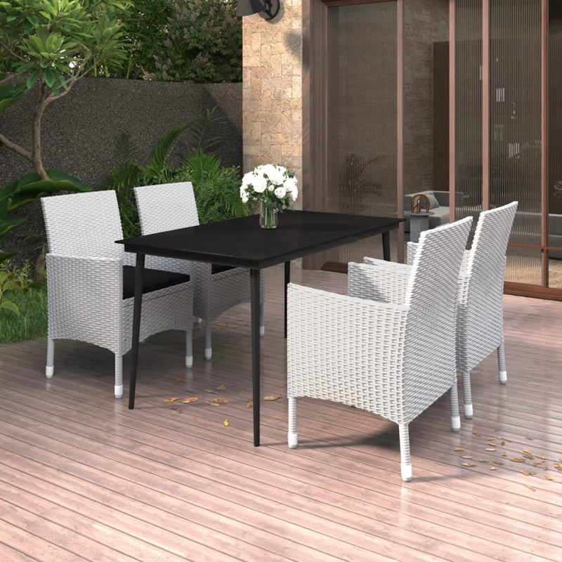 vidaXL 5 Piece Garden Dining Set with Cushions Poly Rattan and Glass