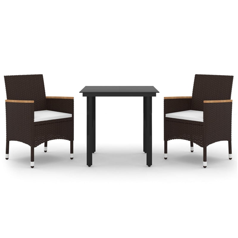 vidaXL 3 Piece Garden Dining Set with Cushions Poly Rattan and Glass