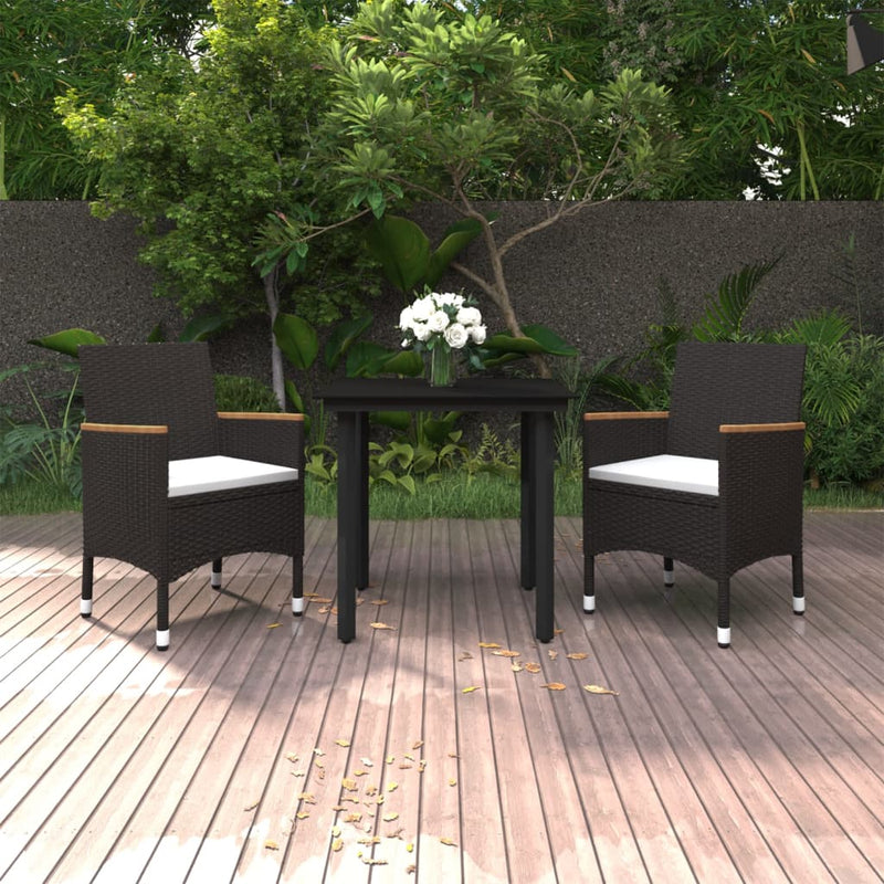 vidaXL 3 Piece Garden Dining Set with Cushions Poly Rattan and Glass